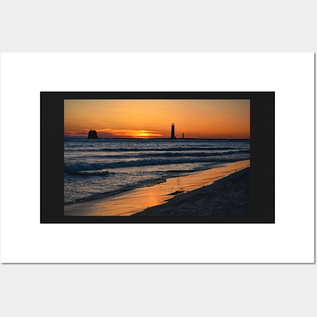 Grand Haven Lighthouse at Sunset on Lake Michigan Wall Art by Colette22